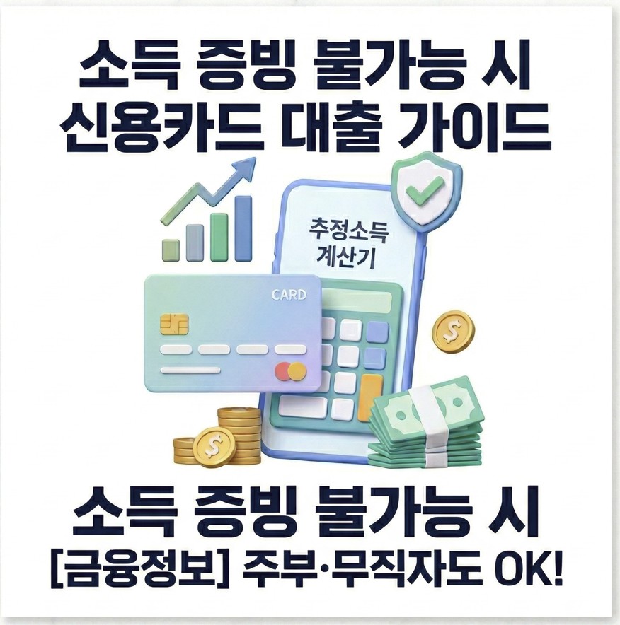 소득 증빙 불가능 시 신용카드 대출 가이드 및 추정소득 계산기 활용 주부 무직자 금융정보 안내 썸네일