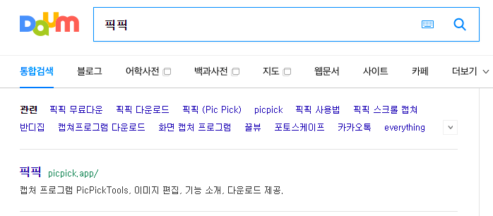 다음-홈페이지-픽픽-검색결과