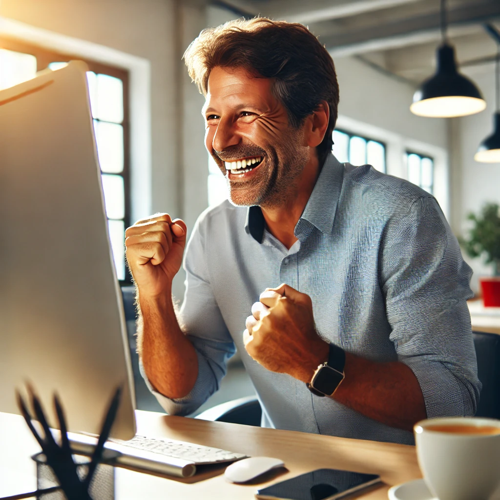 중년 남성의 온라인 마케팅 성공 이미지