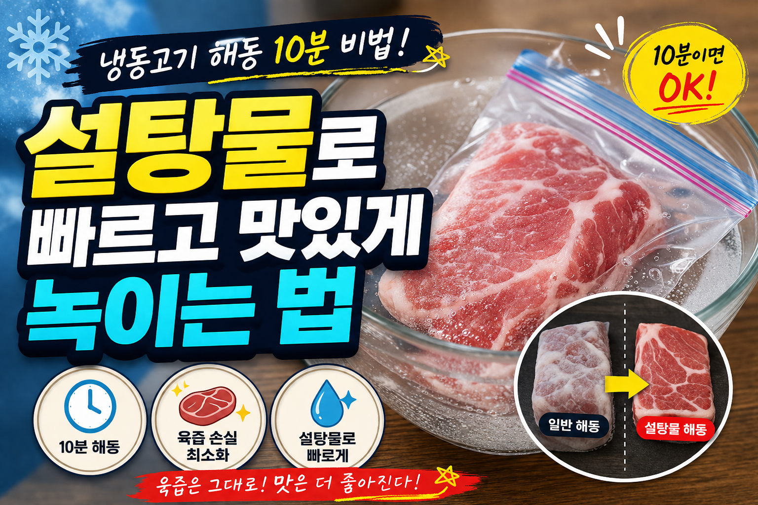 냉동고기 해동 10분 비법, 설탕물로 빠르고 맛있게 녹이는 법
