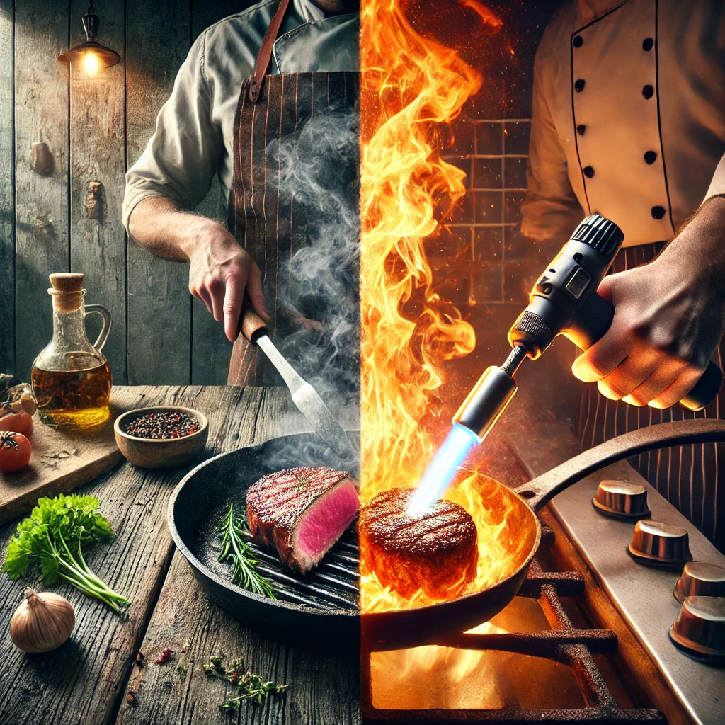 토치로 굽는 고기 vs 일반 프라이팬 &ndash; 풍미와 식감 차이