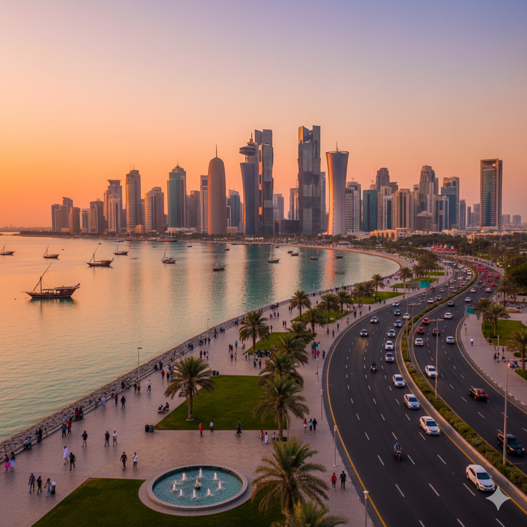 산책하면 도하의 풍경을 즐길수있는 코르니쉬 해안도로