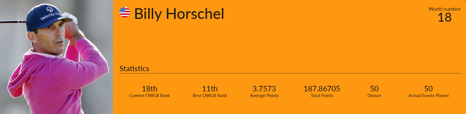 세계 남자 골프선수 18위 빌리 호셸