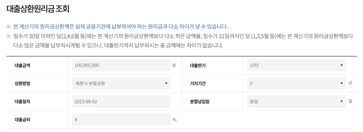 1억 대출, 금리4%, 만기 10년으로 체증식분할상환
