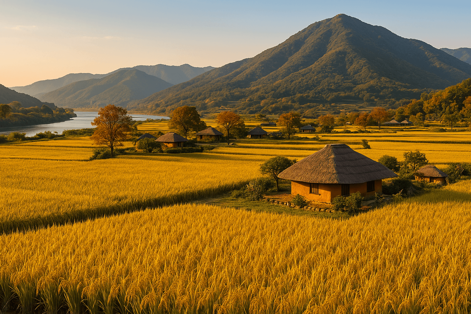 하동 평사리 들판 가을 풍경, 황금빛 물결 속에 피어나는 한국의 정서