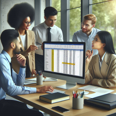 스프레드시트를 분석 중인 사람들.