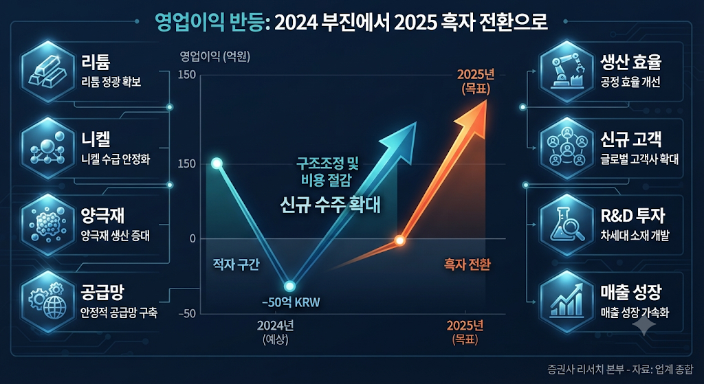 에코프로의 2024년 부진 이후 2025년 흑자전환 흐름을 보여주는 실적 그래프