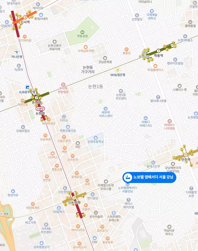 노보텔+앰배서더+서울+강남+지도+상+위치