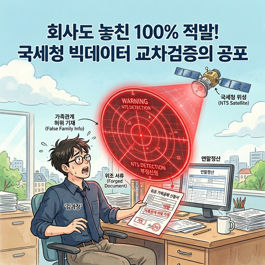 연말정산 시 부양가족 중복 등 과다 공제 오류가 발생할 경우 국세청의 정밀한 교차 검증 시스템에 의해 무조건 적발되는 이유와 원리