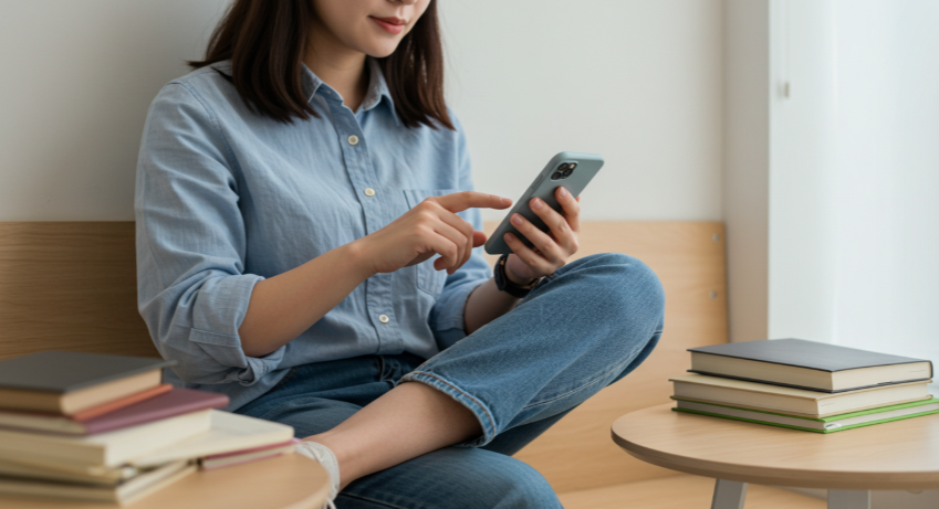 청년햇살론 신청 앱 화면을 보는 취업준비생