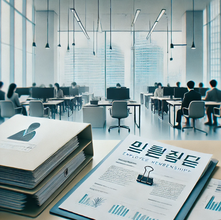 직장가입자를 위한 사무실에서의 서류 검토 모습