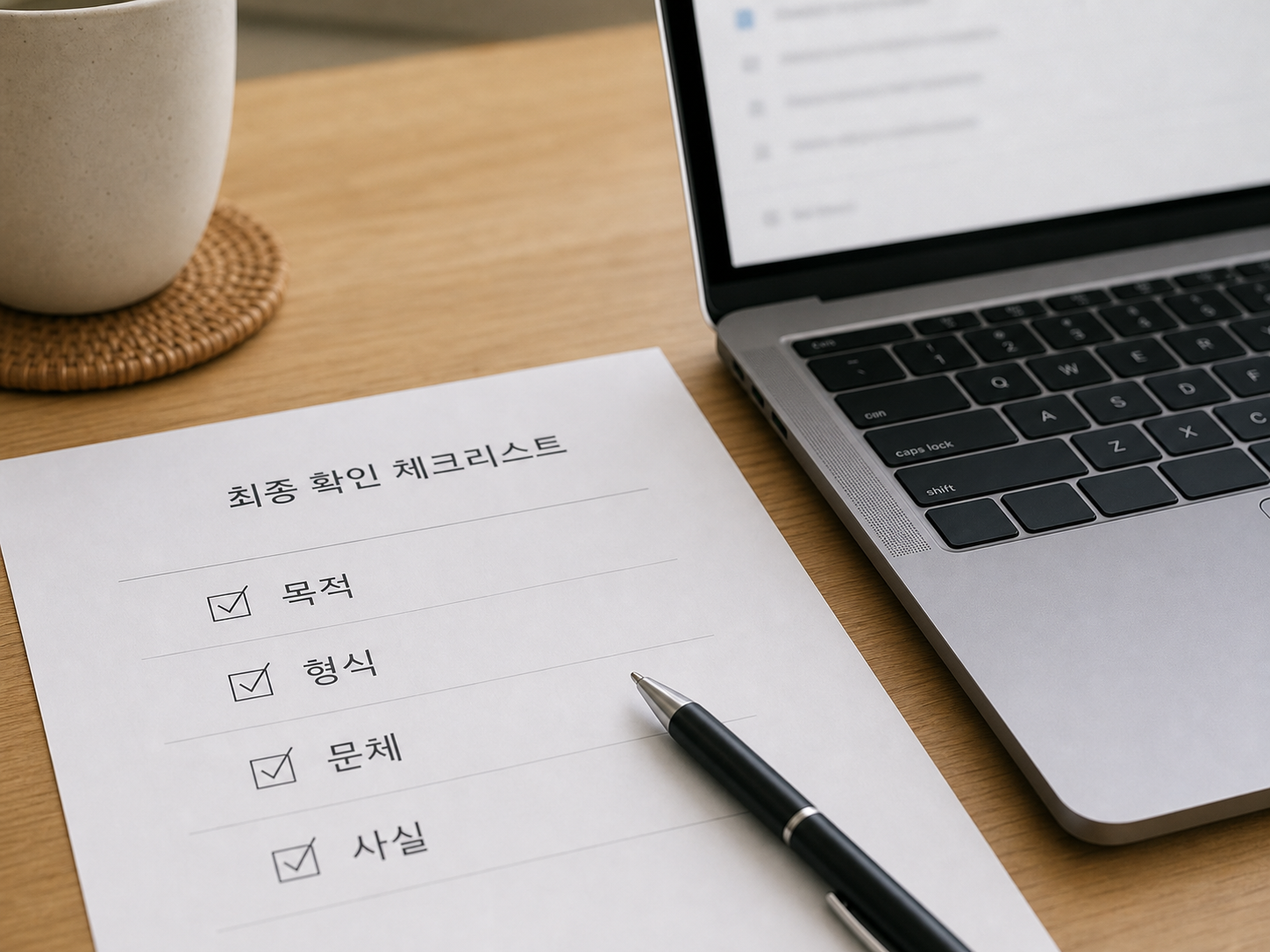 AI 글쓰기 최종 검수 체크리스트와 노트북 화면