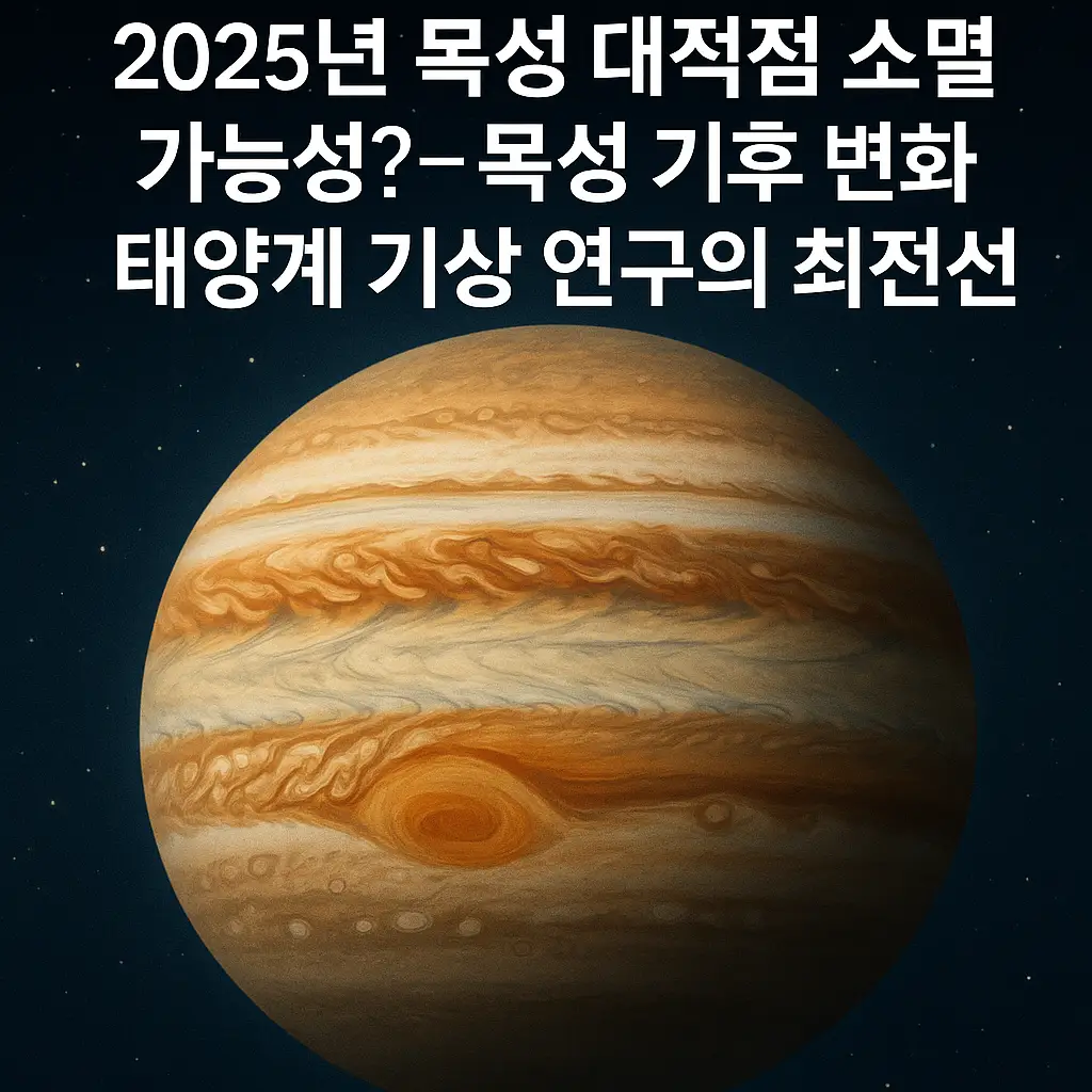목성의 대적점과 줄어드는 폭풍 모습을 묘사한 디지털 일러스트