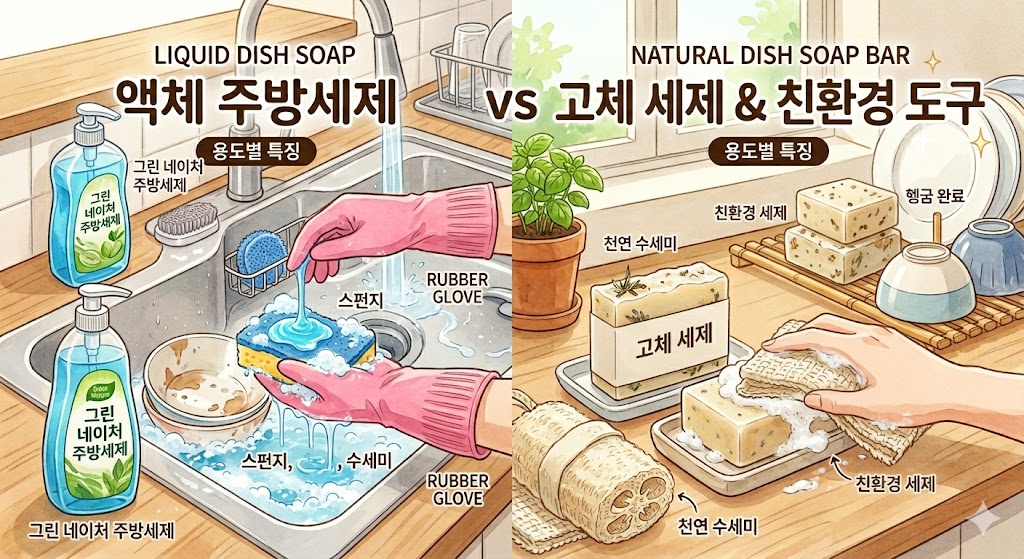 액체주방세제 vs 고체주방세제 비교
