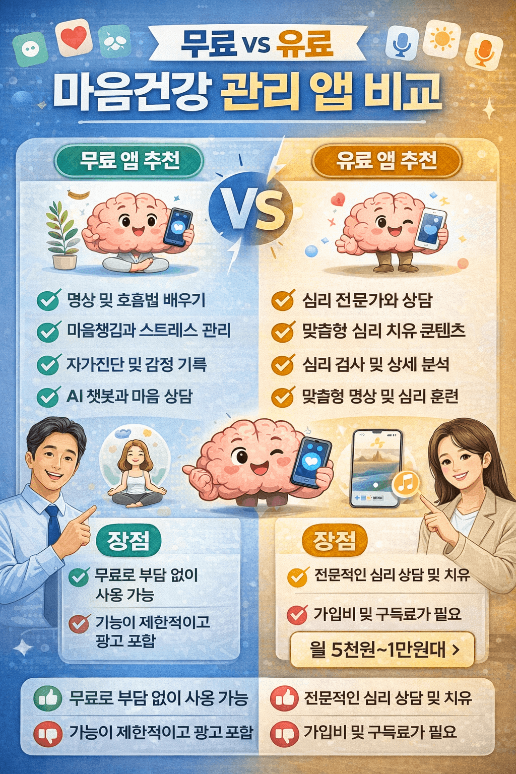 정신건강 관리 앱 추천 무료 vs 유로 비교