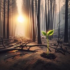 산불나고-잔해만-남은-산에-한송이-새생명-줄기가-파랗게-피어나는-모습