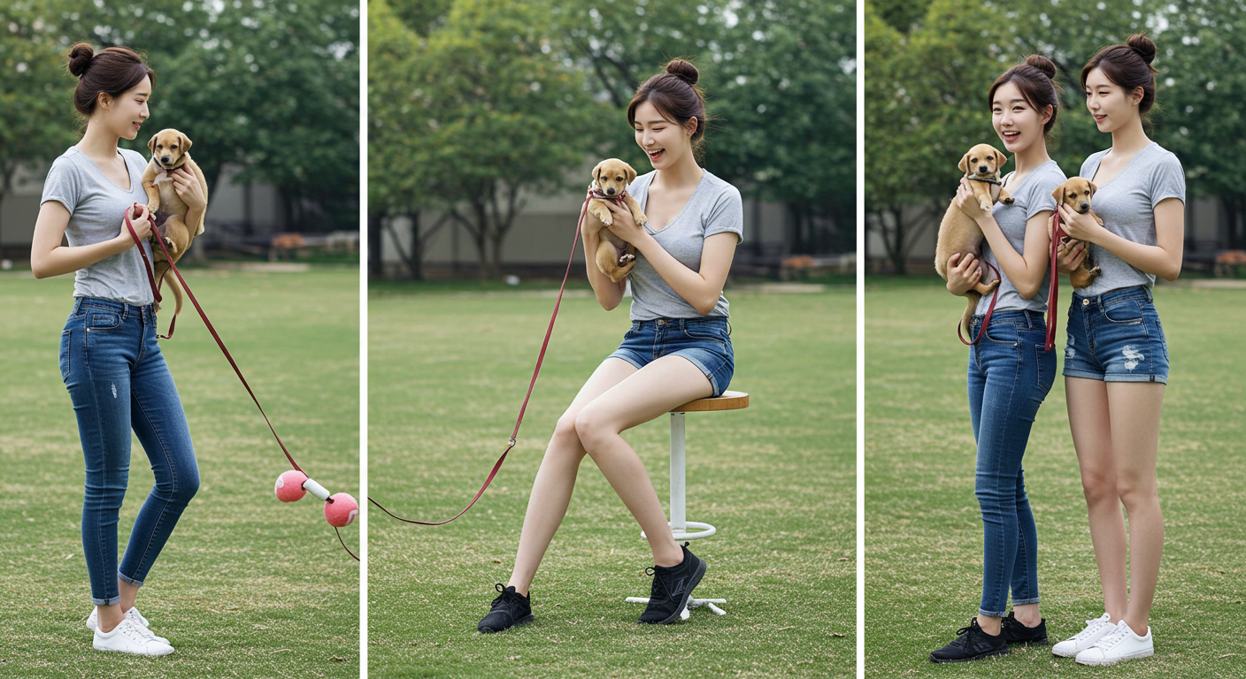 강아지와 놀고있는 여성들