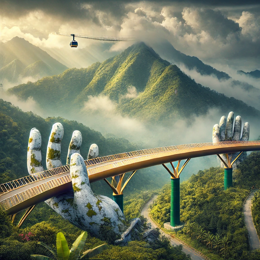 바나힐의 황금다리와 케이블카가 어우러진 멋진 풍경