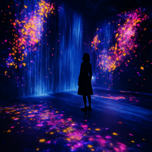 현대미술 속 3D 아트 설치 작품 예시. 공간과 관람자가 상호작용하는 몰입형 예술 표현