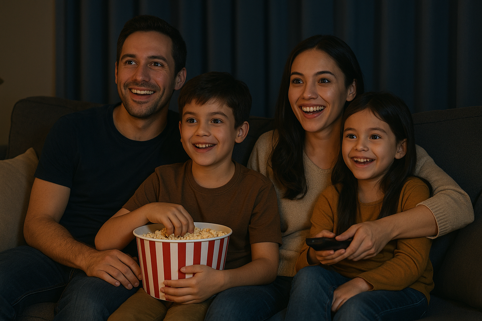 가족과 함께 영화 시청하는 사진