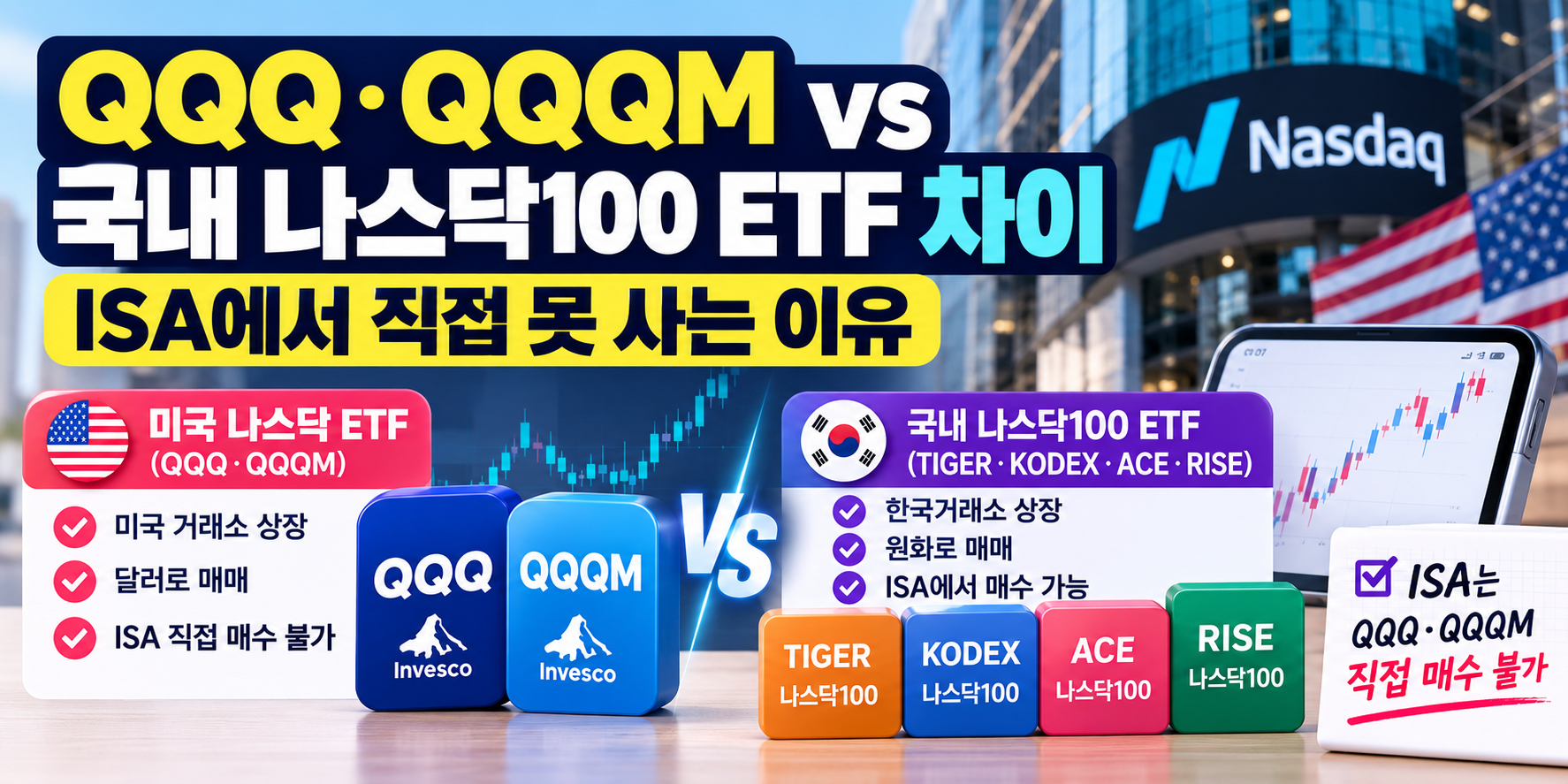 QQQ QQQM 국내 나스닥100 ETF 차이 ISA 직접 매수 불가 비교