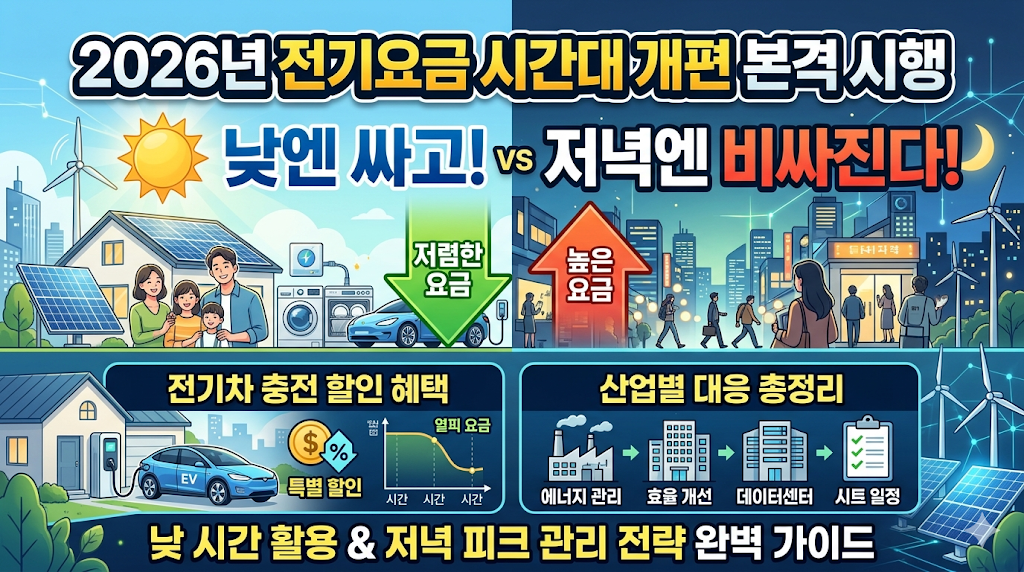 2026년 전기요금 시간대 개편 본격 시행: 낮엔 싸고 저녁엔 비싸진다! 전기차 할인 및 산업별 대응 총정리