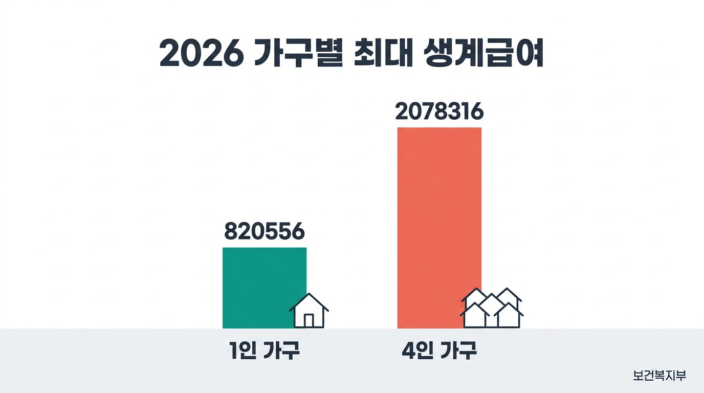 기초생활수급자 2026 가구별 최대 생계급여