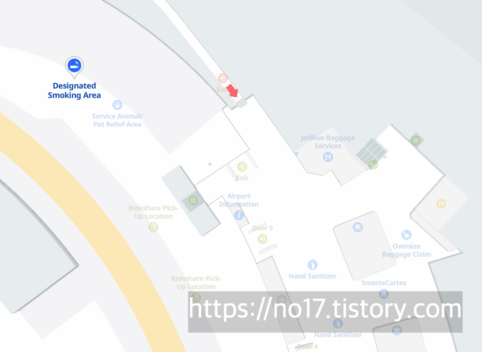 뉴욕 JFK 공항 흡연실 위치 지도 (보안검색 전)