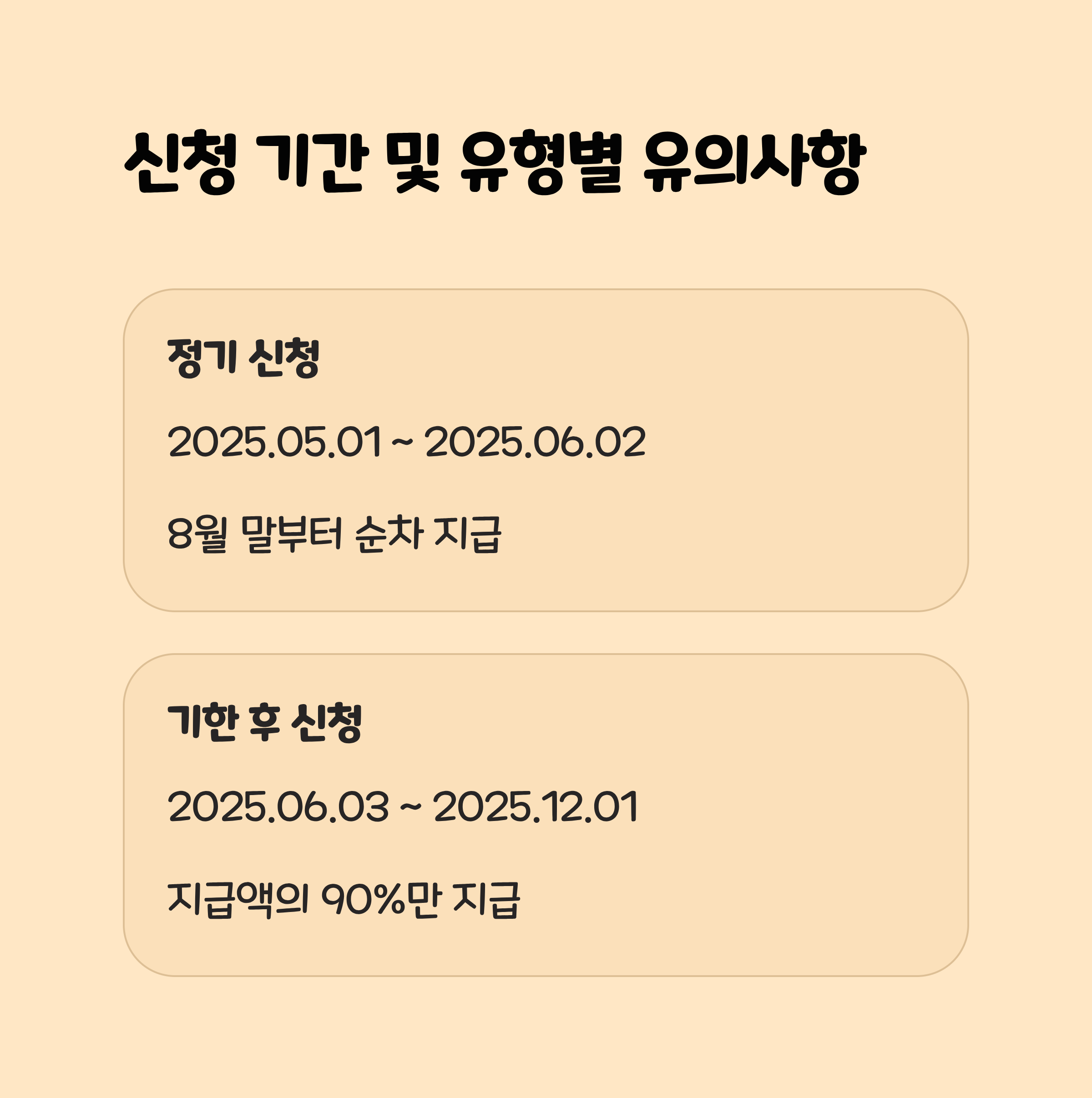 신청 기간 및 유형별 유의사항