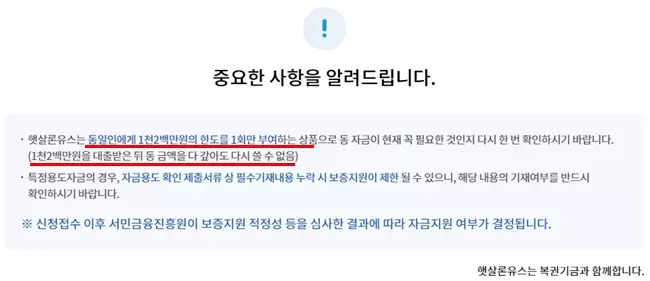 햇살론유스 대출 유의사항