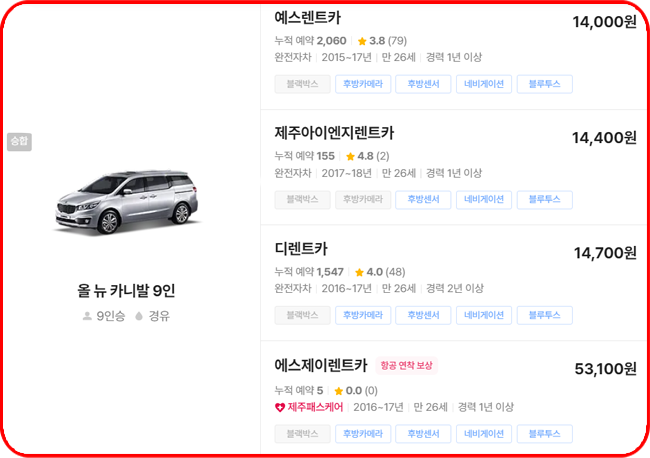 제주 렌트카 요금표, 카니발 가격 비교 사진