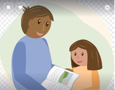 아빠와 딸이 같이 책을 보며 이야기하는 모습