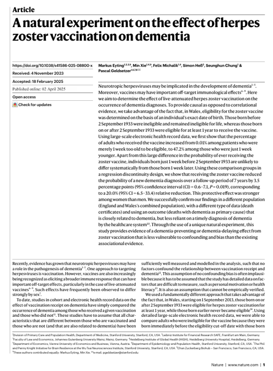 대상포진 백신이 치매 발병률을 낮춘다는 연구 결과