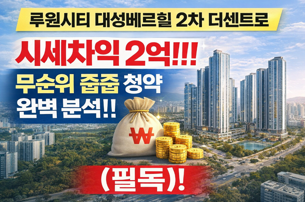 루원시티 대성베르힐 2차, 시세차익 2억 노리는 무순위 청약 전략