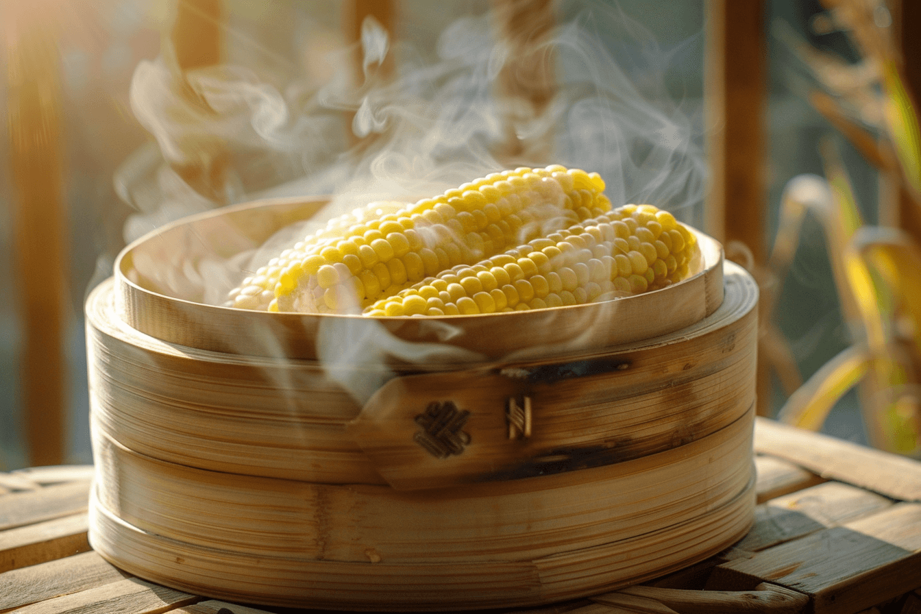 찜기에-옥수수가-쪄지고있는-이미지