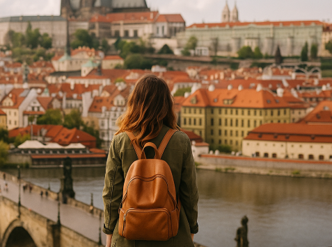 유럽을 혼자 여행하는 여성 사진