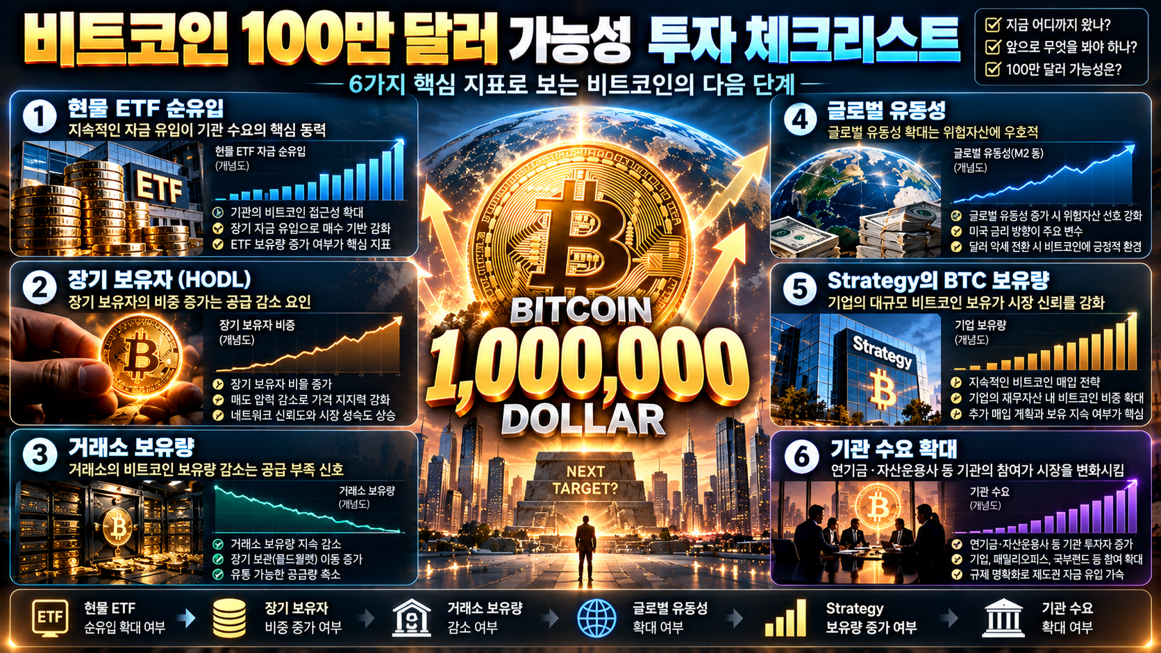 비트코인 100만 달러 가능성 확인해야 할 6가지 지표