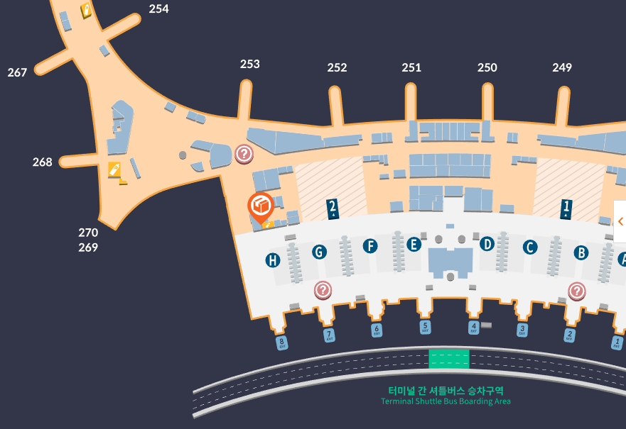 인천공항-제2여객터미널-한진택배-프리러그-위치-H카운터