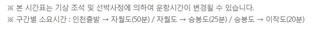 요일별로 달라지는 상세 배 시간표 목록