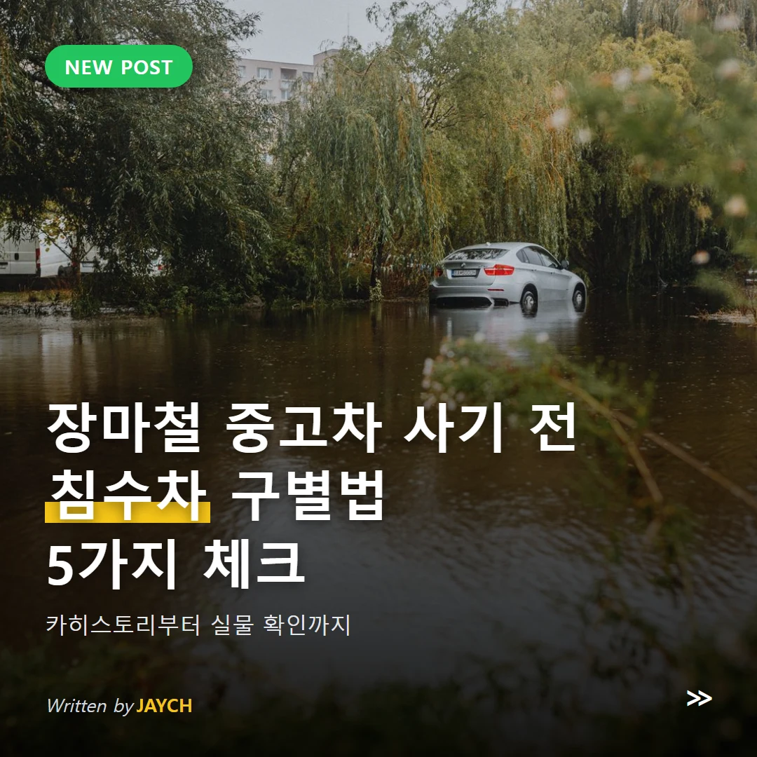장마철 침수차 구별법 썸네일 - 물에 잠긴 도로 위 침수 차량