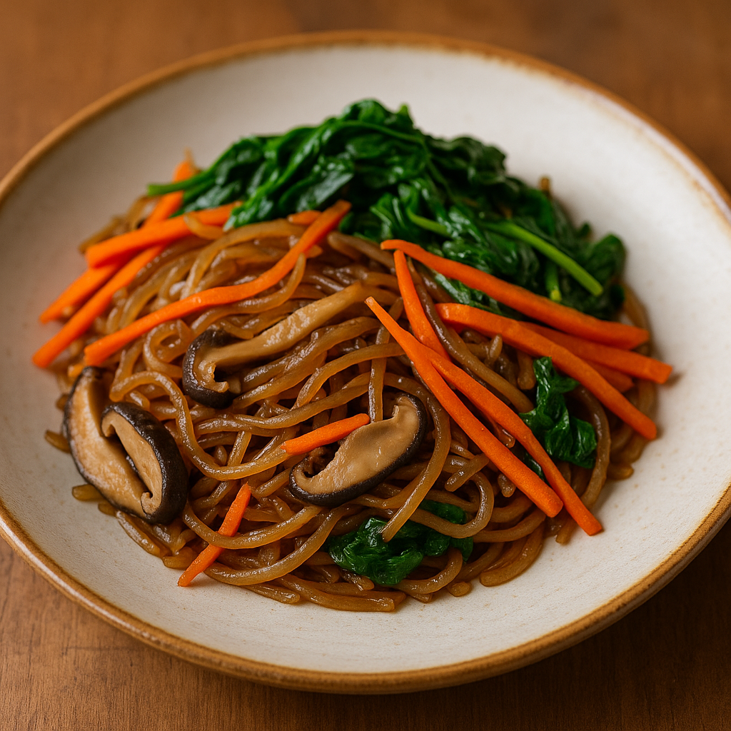 4️⃣ 비건 잡채 🍠 — 유리당면 없이도 가능한 건강 채식 한상