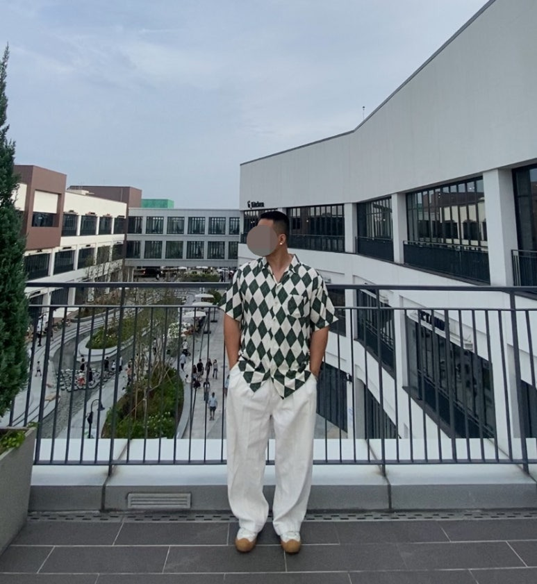 데일리룩('26. 7. 19.)아케인펑크 아가일 펑크 하프 오버사이즈 하와이안셔츠, 무신사스탠다드 와이드 벌룬팬츠, 스텔라레알레 컨버스, 서지컬스틸 팔찌, 마크-4 실버덤벨 피어싱
