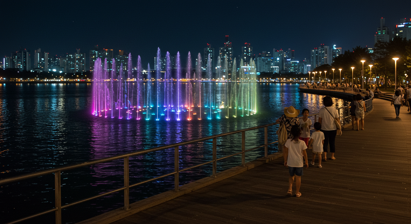 의림지 분수쇼 야경 수변 데크 산책