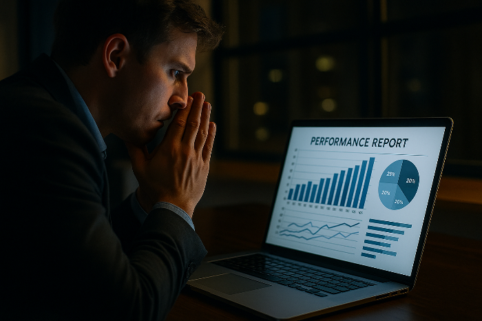 성과 자료를 검토하는 직장인의 손