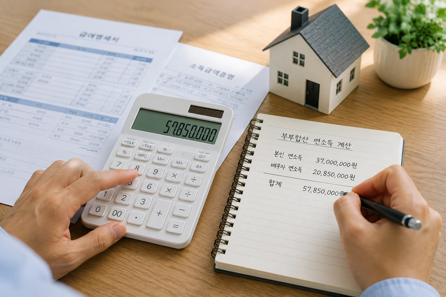 디딤돌대출 부부합산 소득 계산 모습