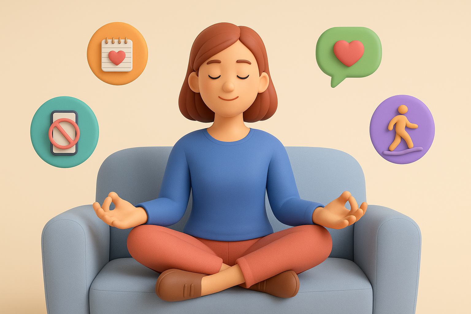 마음의 안정을 찾으며 명상에 잠겨있는 여성의 이미지