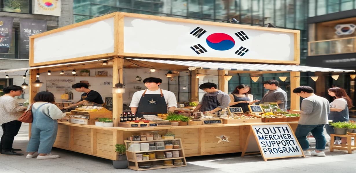 전통 시장에서 장사를 하고 있는 청년의 모습