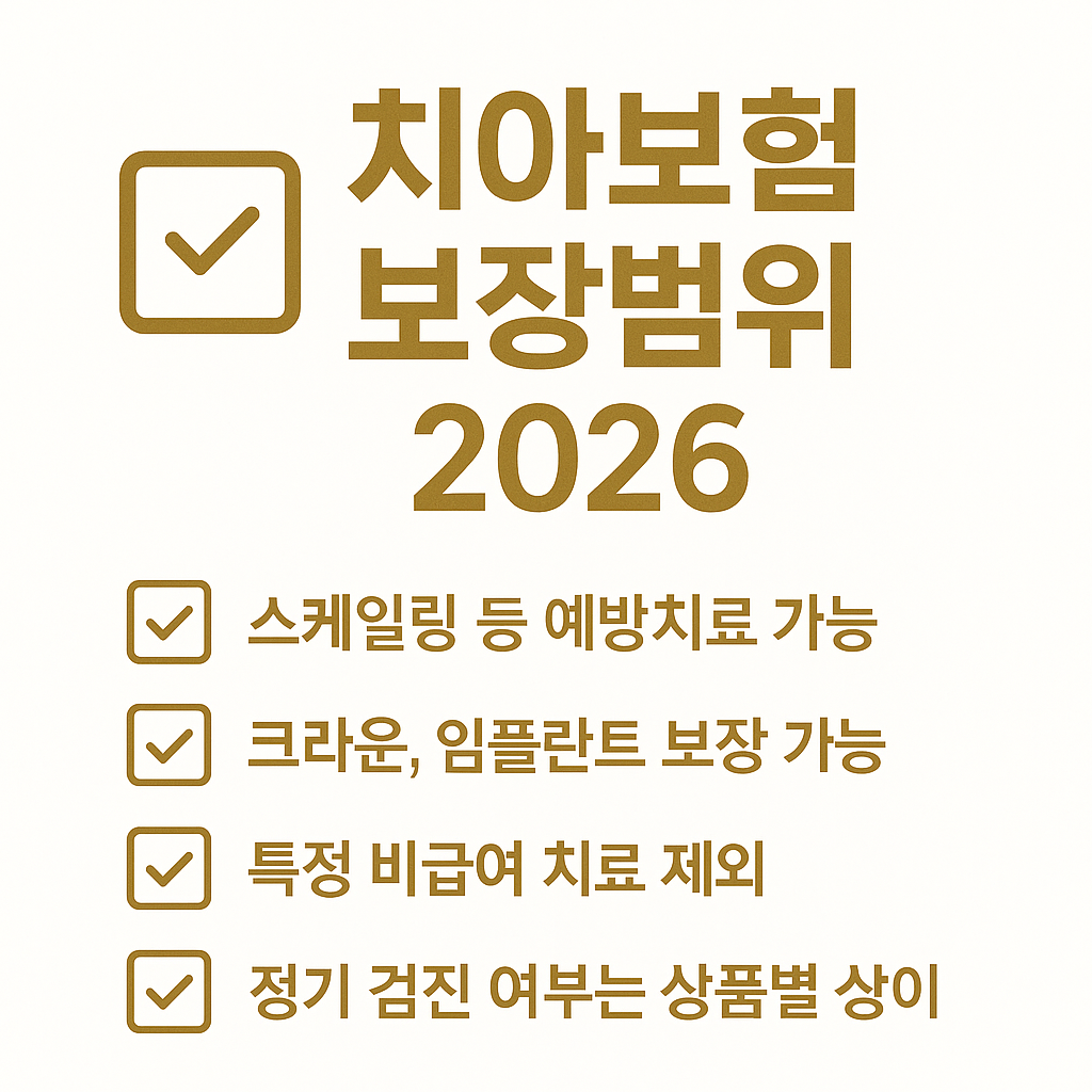 2025년 치아보험 가입 전 보장범위와 임플란트, 크라운, 면책기간 등 핵심 확인 사항을 정리한 프리미엄 골드톤 체크리스트 이미지 dental insurance checklist 2025
