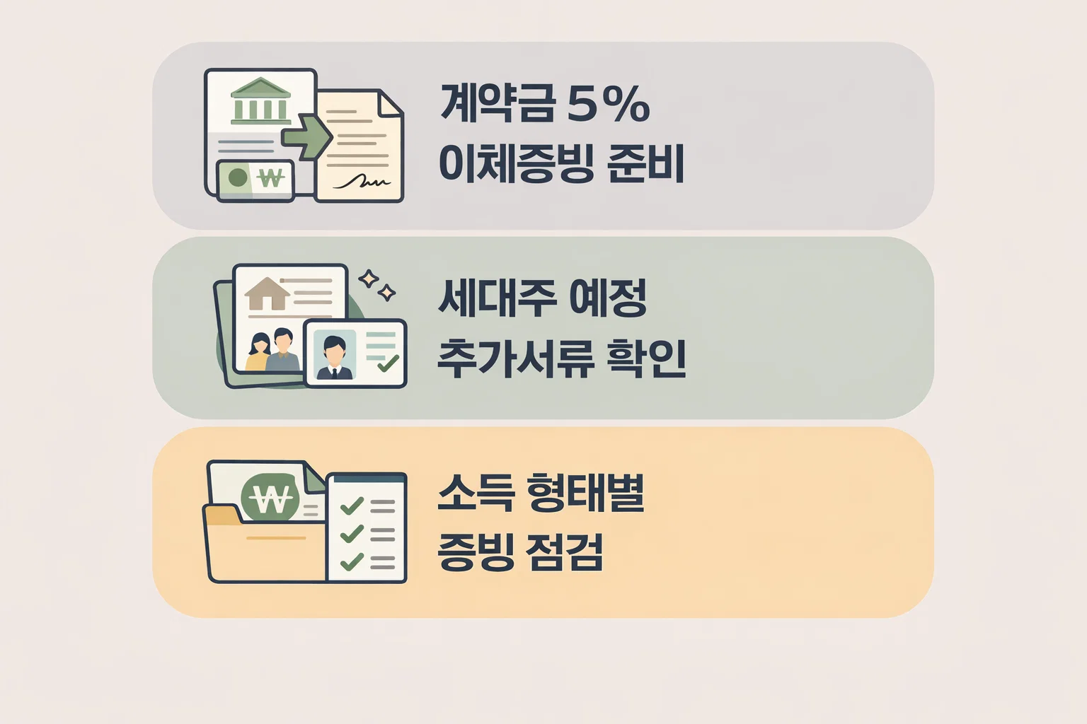 버팀목 전세자금대출 조건 신청 전에 계약금 5% 이체증빙 세대주 예정 추가서류 소득 형태별 증빙 점검 항목을 정리한 이미지