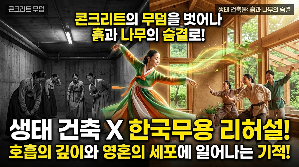 콘크리트의 무덤을 벗어나 흙과 나무의 숨결로: 생태 건축물 내부에서 한국무용 리허설이 무용수의 호흡 깊이와 영혼의 세포에 일으키는 생태적 부활의 기적